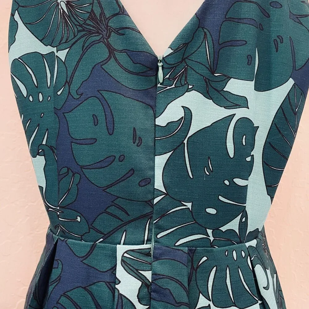 ~ Pink Martini Med Blue Green Tropical A-Line Sleeveless Lined Dress* - Pockets! - Picture 9 of 16